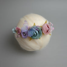 Load image into Gallery viewer, Newborn Floral Headpiece - Purplish Blue Butterfly Garden