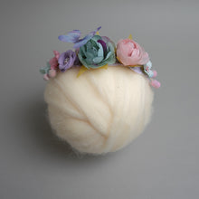 Load image into Gallery viewer, Newborn Floral Headpiece - Purplish Blue Butterfly Garden
