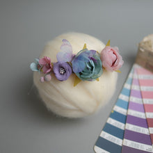 Load image into Gallery viewer, Newborn Floral Headpiece - Purplish Blue Butterfly Garden