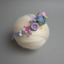 Load image into Gallery viewer, Newborn Floral Headpiece - Purplish Blue Butterfly Garden