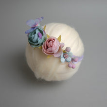 Load image into Gallery viewer, Newborn Floral Headpiece - Purplish Blue Butterfly Garden
