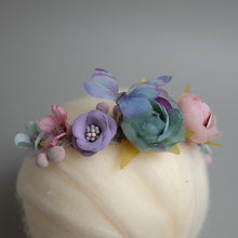 Load image into Gallery viewer, Newborn Floral Headpiece - Purplish Blue Butterfly Garden
