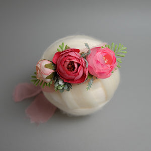 Newborn Large Floral Headpiece - Bright Pink Rose