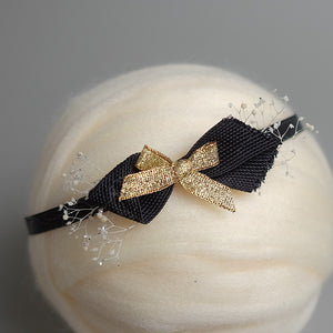 Newborn Headpiece - Black with Gold Bow