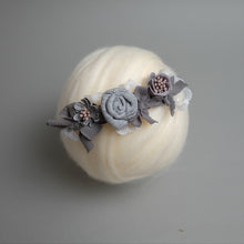 Load image into Gallery viewer, Newborn Floral Headpiece - Grey Roses
